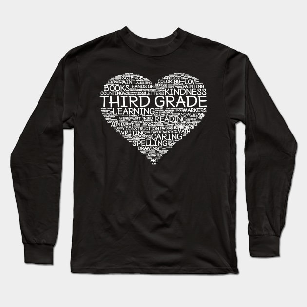 Third Grade Word Heart T-Shirt 3rd Grade Student Teacher Long Sleeve T-Shirt by Alison Cloy